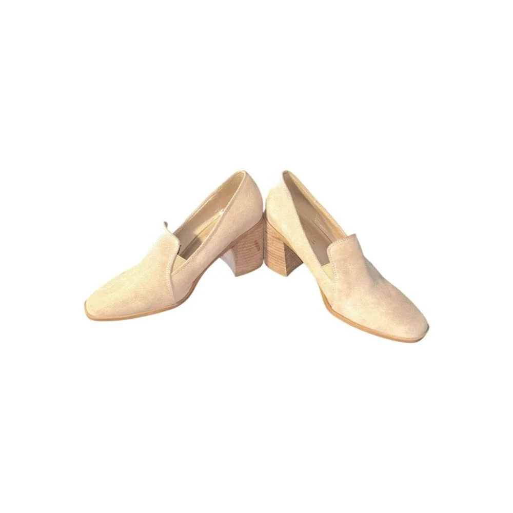 Joie Women’s 7.5 Wevenly Tan Beige Suede Leather Slip On Stretch Block Heel